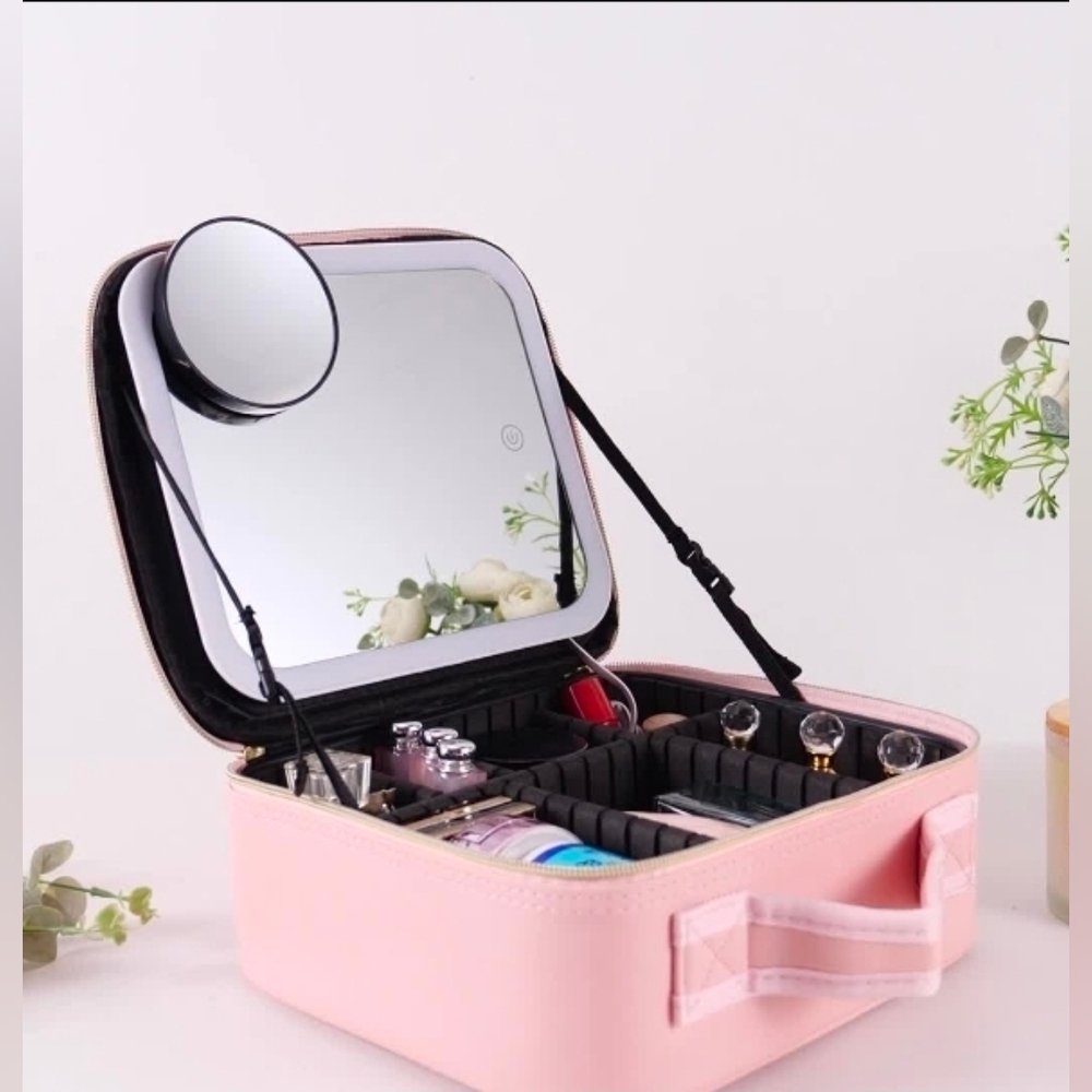 SHEIN Pink Makeup Organizer with Mirror